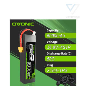 OVONIC 14.8V 5000mAh 4S 50C Lipo Battery with XT60 & Trx Plug for X-Maxx